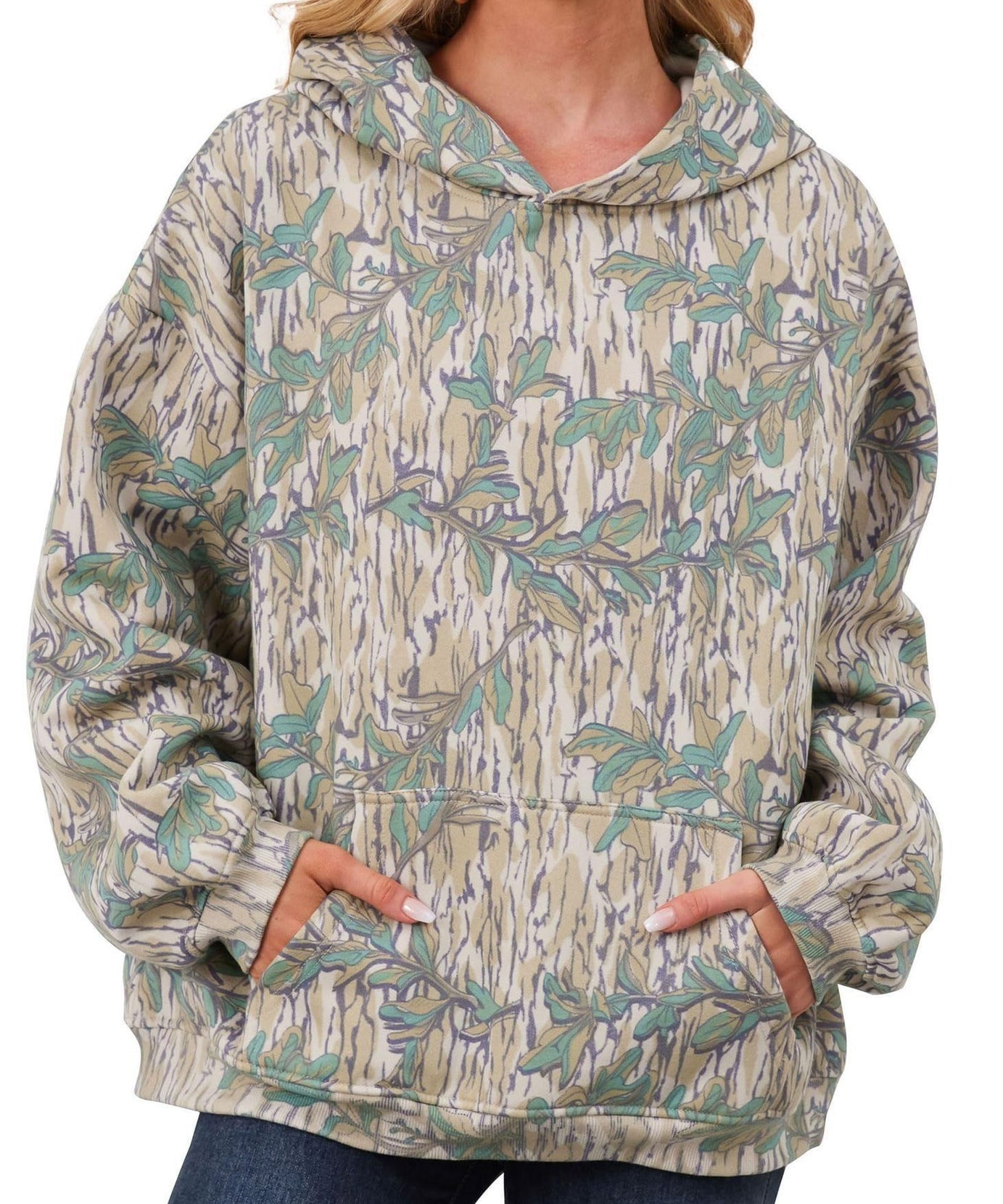 Women's Fashionable Printed Camouflage Maple Leaf Hoodie Top