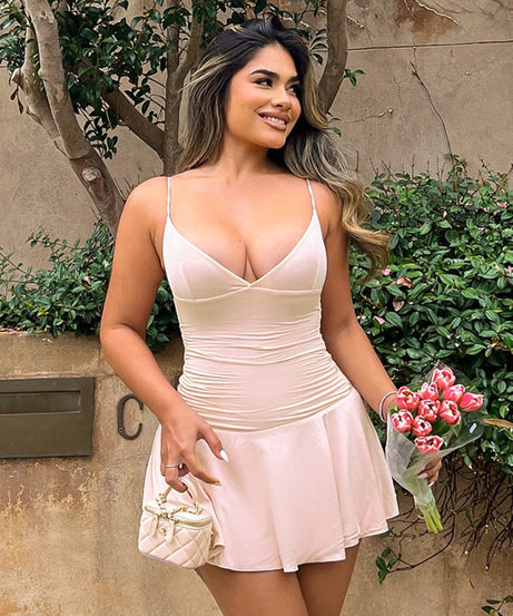 Sexy V-neck Suspender Dress Y2K Fashion Slim Ruffled Short Dresses For Women Clithing