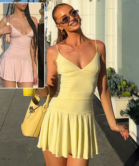 Sexy V-neck Suspender Dress Y2K Fashion Slim Ruffled Short Dresses For Women Clithing