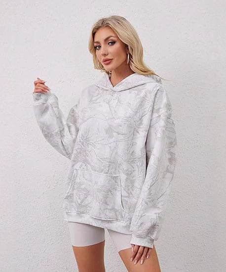 Women's Fashionable Printed Camouflage Maple Leaf Hoodie Top