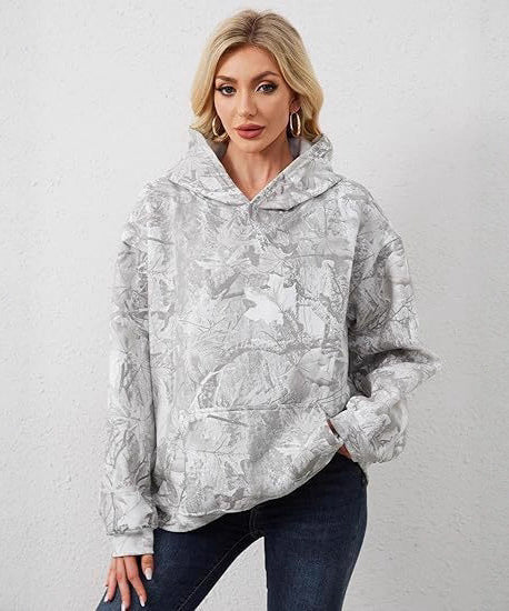 Women's Fashionable Printed Camouflage Maple Leaf Hoodie Top