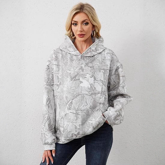 Women's Fashionable Printed Camouflage Maple Leaf Hoodie Top